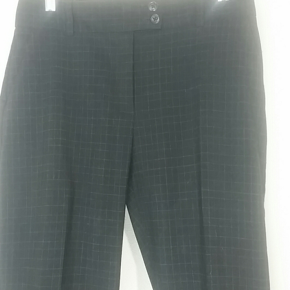 Pants cuffed straight leg mid rise stretch gray monochrome plaid slit pockets
